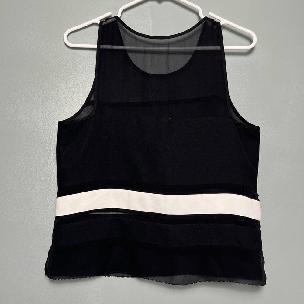 Parker Silk Semi Sheer Two Tone Tank Top Blouse Black White Women’s Size M